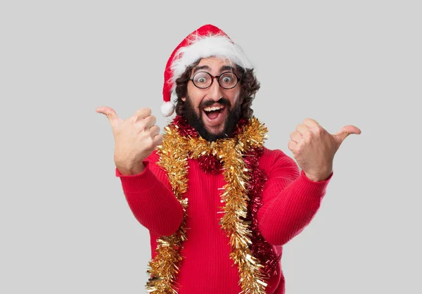 Young Crazy Man Gesticulating Christmas Concept — Stock Photo, Image