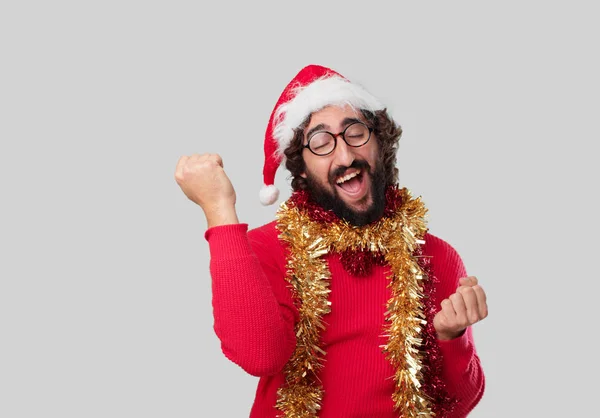 Young Crazy Man Gesticulating Christmas Concept — Stock Photo, Image