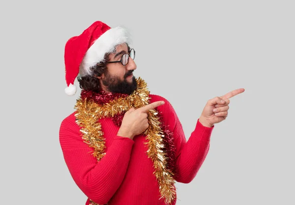 Jovem Louco Está Gesticular Conceito Natal — Fotografia de Stock