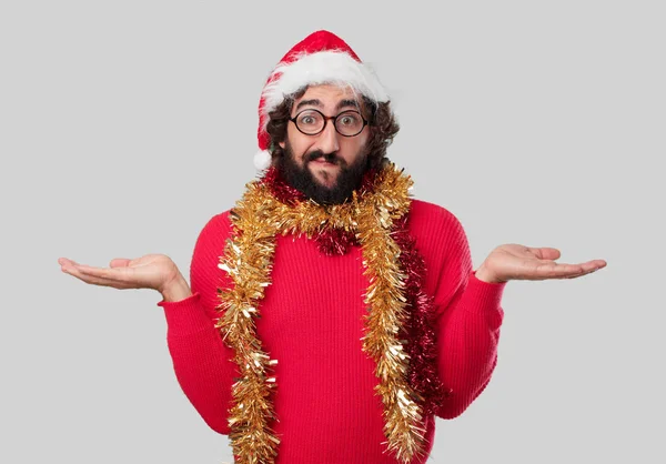 Joven Loco Está Gesticulando Concepto Navidad — Foto de Stock