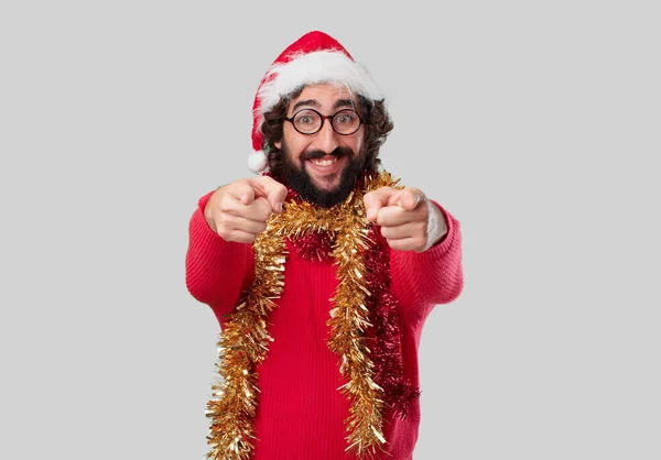 Joven Loco Está Gesticulando Concepto Navidad — Foto de Stock