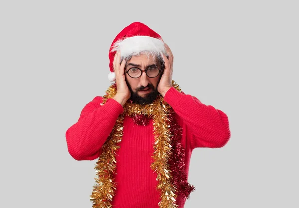 Joven Loco Está Gesticulando Concepto Navidad — Foto de Stock