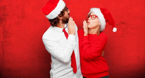 Young Couple Expressing Christmas Concept Couple Background Different Layers — Stock Photo, Image