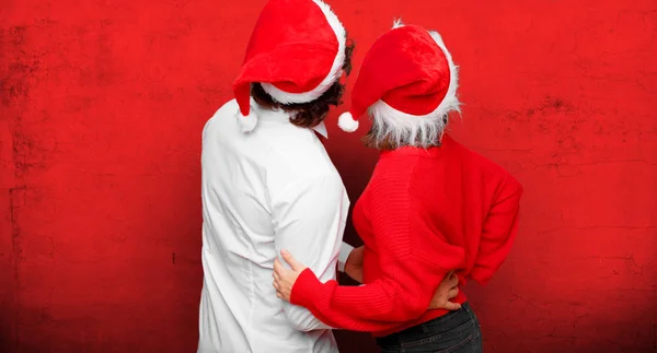 Young Couple Expressing Christmas Concept Couple Background Different Layers — Stock Photo, Image