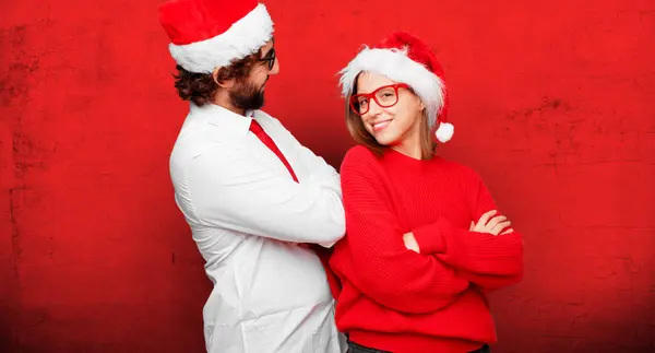 Young Couple Expressing Christmas Concept Couple Background Different Layers — Stock Photo, Image