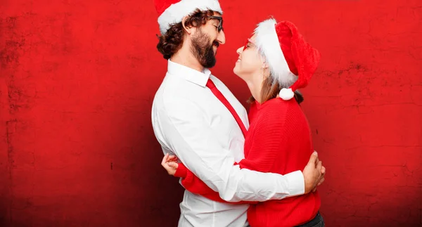 Young Couple Expressing Christmas Concept Couple Background Different Layers — Stock Photo, Image