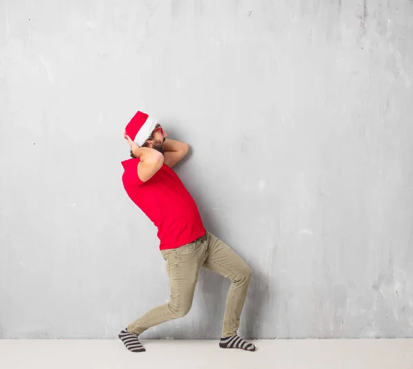 Young Crazy Man Full Body Christmas Concept — Stock Photo, Image