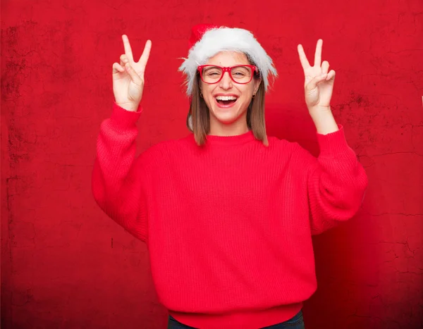 Mooie Jongedame Met Kerstmis Concept Bewerkbare Achtergrond — Stockfoto