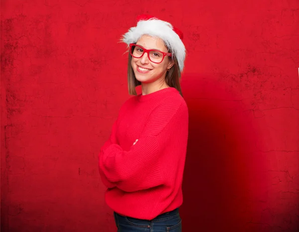 Junge Hübsche Frau Mit Weihnachtskonzept Editierbarer Hintergrund — Stockfoto