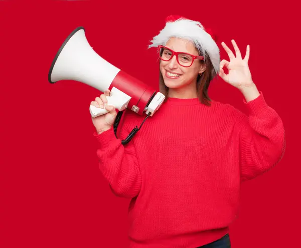 Joven Mujer Bonita Con Concepto Navidad Fondo Editable —  Fotos de Stock