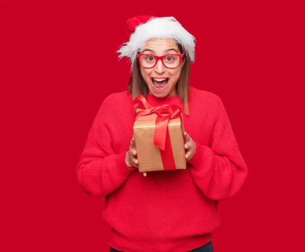 Junge Hübsche Frau Mit Weihnachtskonzept Editierbarer Hintergrund — Stockfoto