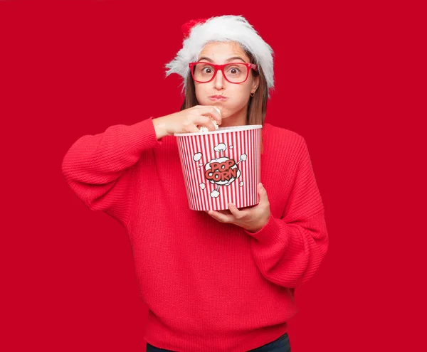 Young Pretty Woman Christmas Concept Editable Background — Stock Photo, Image