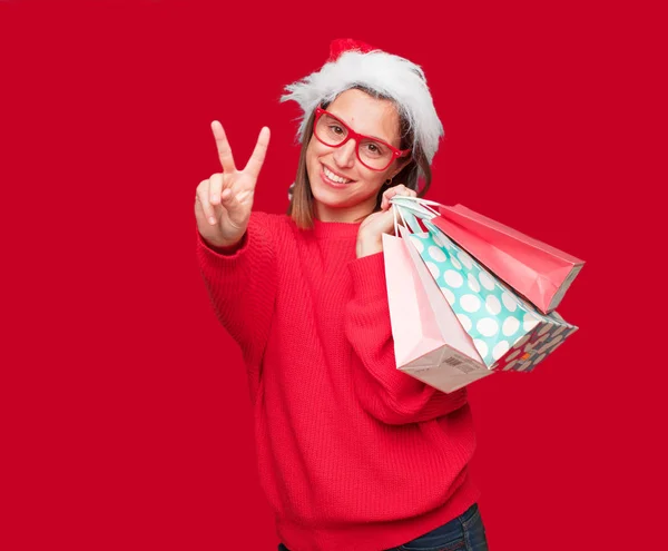 Junge Hübsche Frau Mit Weihnachtskonzept Editierbarer Hintergrund — Stockfoto