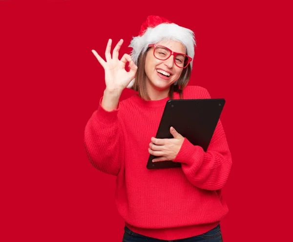 Junge Hübsche Frau Mit Weihnachtskonzept Editierbarer Hintergrund — Stockfoto