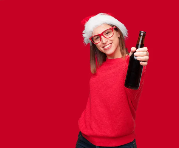 Junge Hübsche Frau Mit Weihnachtskonzept Editierbarer Hintergrund — Stockfoto