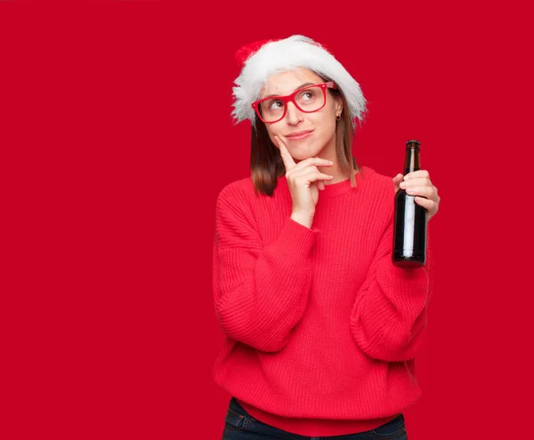 Junge Hübsche Frau Mit Weihnachtskonzept Editierbarer Hintergrund — Stockfoto