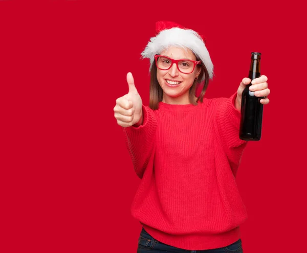 Junge Hübsche Frau Mit Weihnachtskonzept Editierbarer Hintergrund — Stockfoto