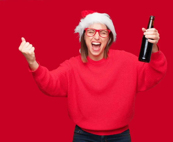 Junge Hübsche Frau Mit Weihnachtskonzept Editierbarer Hintergrund — Stockfoto