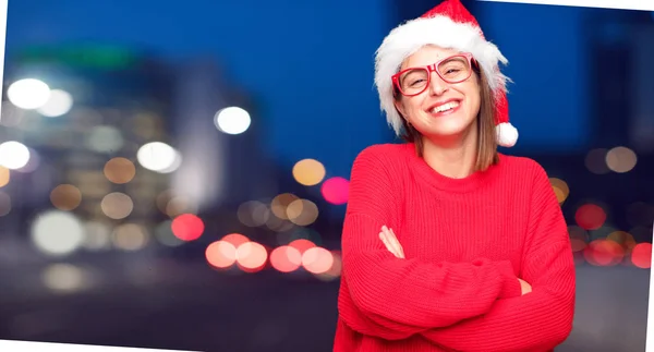 若いきれいな女性のクリスマス コンセプト 編集可能な背景 — ストック写真