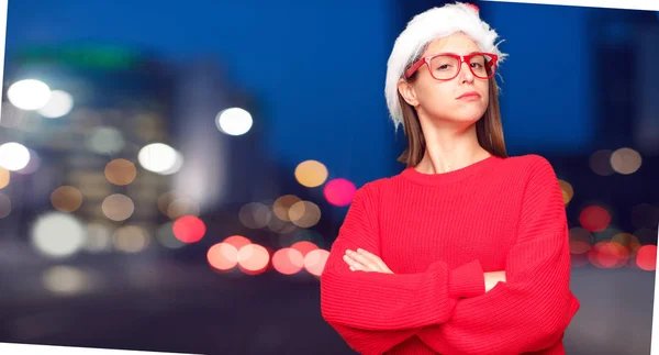 Conceito Natal Mulher Bonita Jovem Contexto Editável — Fotografia de Stock