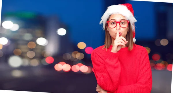 Junge Hübsche Frau Weihnachtskonzept Editierbarer Hintergrund — Stockfoto