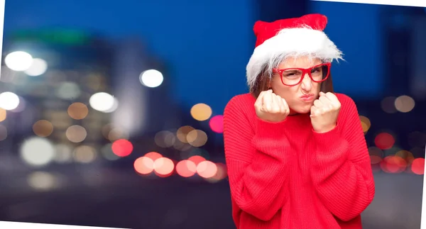 Junge Hübsche Frau Weihnachtskonzept Editierbarer Hintergrund — Stockfoto