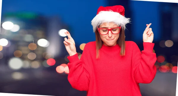 Mooie Jongedame Kerst Concept Bewerkbare Achtergrond — Stockfoto