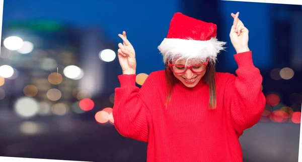 Mooie Jongedame Kerst Concept Bewerkbare Achtergrond — Stockfoto