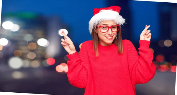 Conceito Natal Mulher Bonita Jovem Contexto Editável — Fotografia de Stock