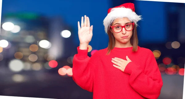 Conceito Natal Mulher Bonita Jovem Contexto Editável — Fotografia de Stock