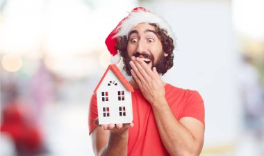 Noel Baba şapkası genç adam. Noel kavramı.