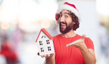 Noel Baba şapkası genç adam. Noel kavramı.