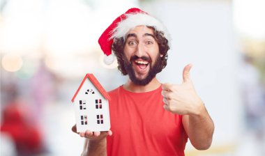Noel Baba şapkası genç adam. Noel kavramı.