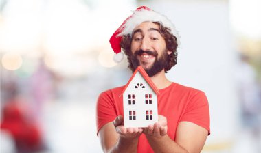 Noel Baba şapkası genç adam. Noel kavramı.