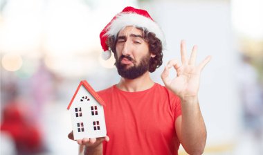 Noel Baba şapkası genç adam. Noel kavramı.