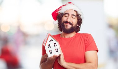 Noel Baba şapkası genç adam. Noel kavramı.