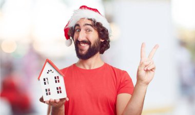 Noel Baba şapkası genç adam. Noel kavramı.