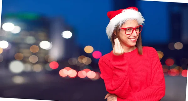 Junge Hübsche Frau Weihnachtskonzept Editierbarer Hintergrund — Stockfoto