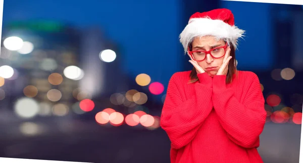 Conceito Natal Mulher Bonita Jovem Contexto Editável — Fotografia de Stock