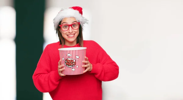 Ung Vacker Kvinna Jul Koncept Redigerbara Bakgrund — Stockfoto