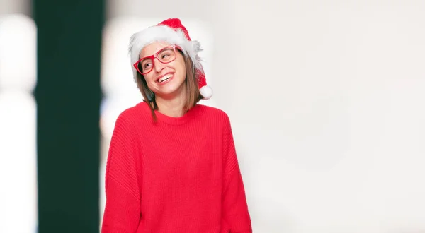 Junge Hübsche Frau Weihnachtskonzept Editierbarer Hintergrund — Stockfoto