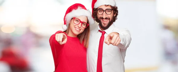 Joven Pareja Expresando Concepto Navidad Pareja Fondo Diferentes Capas —  Fotos de Stock