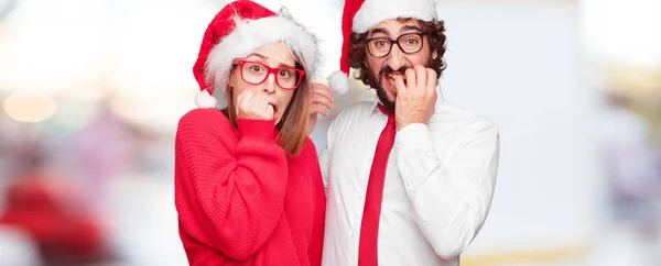 Joven Pareja Expresando Concepto Navidad Pareja Fondo Diferentes Capas —  Fotos de Stock