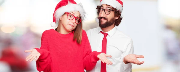 Genç Çift Ifade Noel Kavramı Çift Arka Planda Farklı Katmanları — Stok fotoğraf