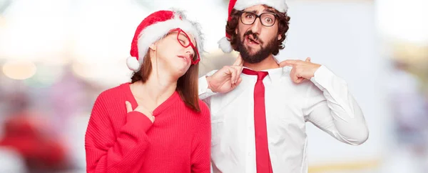 Jovem Casal Expressando Conceito Natal Casal Fundo Diferentes Camadas — Fotografia de Stock