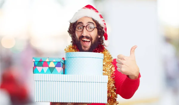 Junger Mann Mit Weihnachtsmütze Weihnachtskonzept — Stockfoto