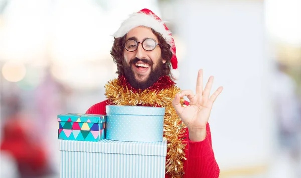 Joven Con Sombrero Santa Concepto Navidad —  Fotos de Stock