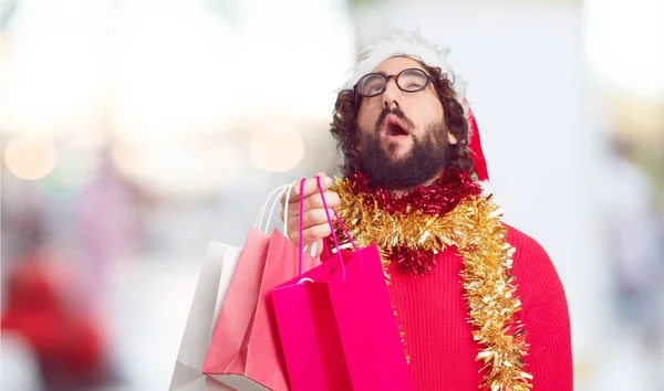 Young Man Santa Hat Christmas Concept — Stock Photo, Image