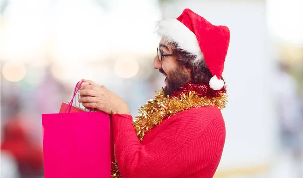 Joven Con Sombrero Santa Concepto Navidad —  Fotos de Stock