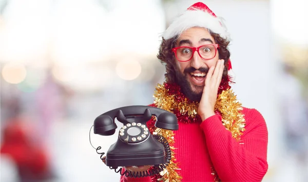 Jeune Homme Chapeau Père Noël Concept Noël — Photo